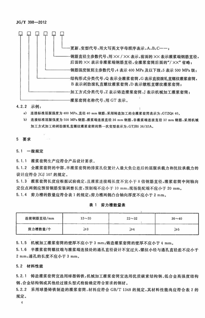 JGT398-2012鋼筋連接用灌漿套筒操作規(guī)范標(biāo)準(zhǔn)